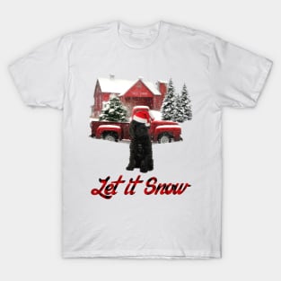 Black Labradoodle Let It Snow Tree Farm Red Truck Christmas T-Shirt